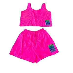 Vtg Neon Pink,Y2K,Island beat CropTop+Shorts 1990’s 90’s SzYL,Stranger Things